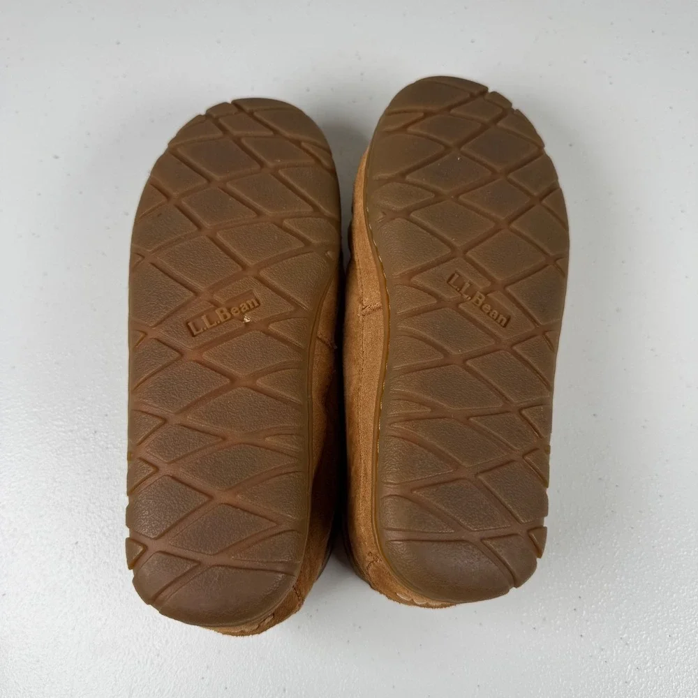 LL Bean Kids 5 Wicked Good Moccasin Slippers Brown Suede Shearling Cozy Gorpcore